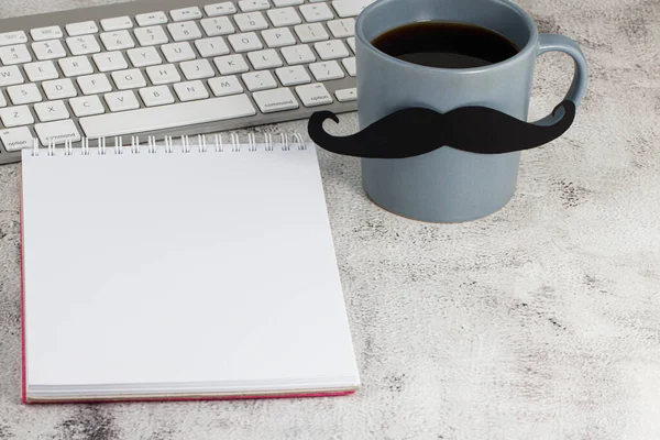 Happy Fathers Day Met Kopje Koffie Toetsenbord Notitieblok — Stockfoto