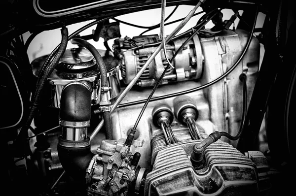 Gritty black and white motorcycle engine — Stock Photo, Image