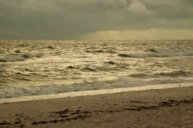 Yoğun fırtına bulutları Meksika körfezinin üzerinde Florida 'daki Bonita pınarlarında dalgaların sahile vurmasıyla doluyor..