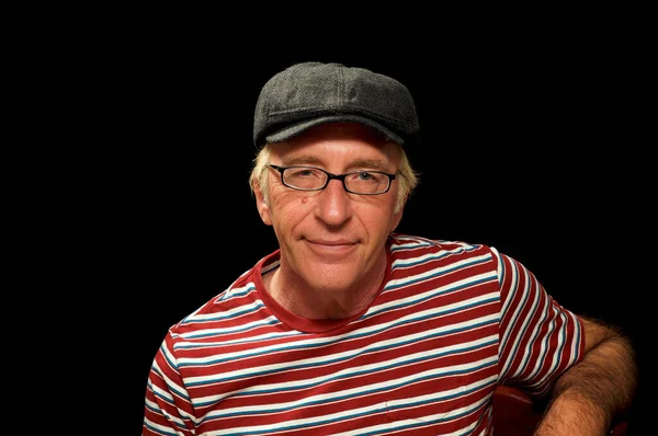 Studio Portrait Man Glasses Cap Front View Looking Viewer Front — Stock Photo, Image