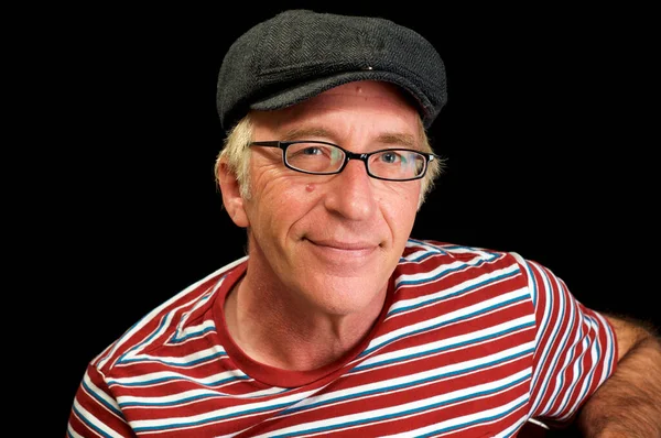 Studio Portrait Man Glasses Cap Front View Looking Viewer Front — Stock Photo, Image