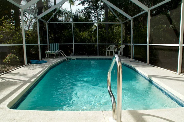 Simple Screened Swimming Pool Florida Surrounded Trees — Stock Photo, Image