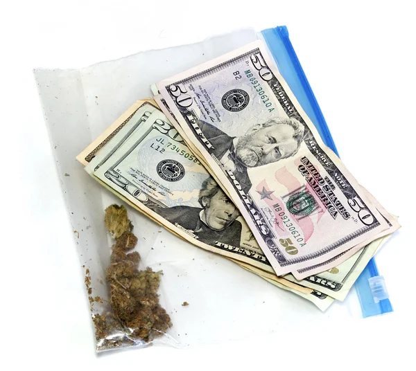 Money and baggie of pot — Stock Photo, Image
