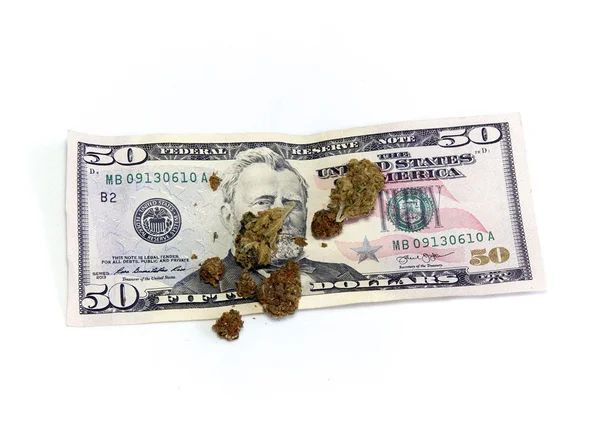 Peníze a marihuany — Stock fotografie