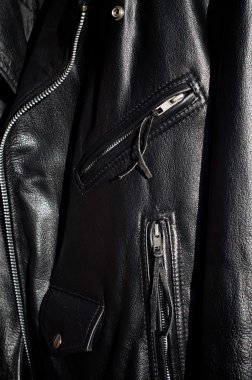 geleneksel siyah klasik deri motosiklet ceket yakın çekim