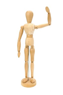 Ahşap sanatçılar manken sallayarak