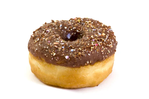 Chocolate doughnut over white — Stock Photo, Image