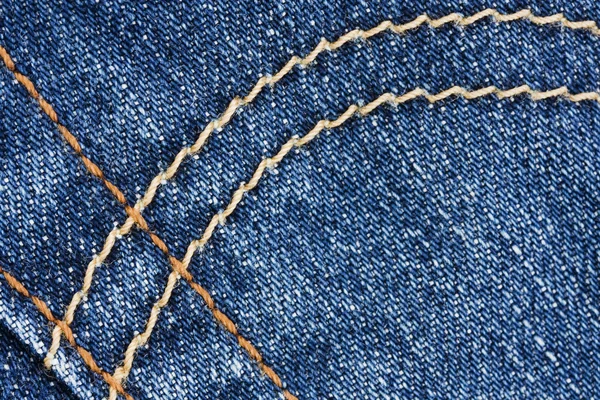Prošití detailu na modrých džín. — Stock fotografie