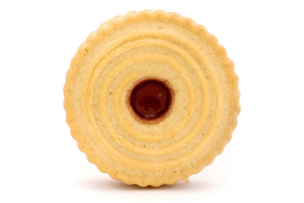 Single jam filled biscuit over white — Stock Photo, Image