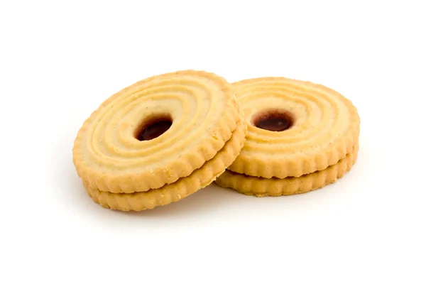 Two jam filled biscuits over white — Stock Photo, Image