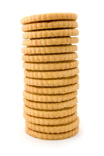 Torre de engarrafamento encheu biscoitos sobre branco — Fotografia de Stock