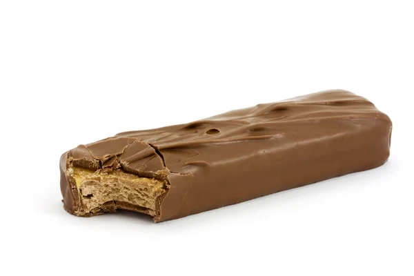 Chocolate Bar With A Missing Bite On White Background Stock Photo