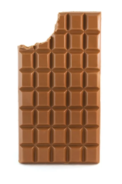 Milk chocolate bar with missing bite — Stock Photo, Image