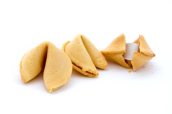 Tres galletas de la fortuna sobre blanco — Foto de Stock