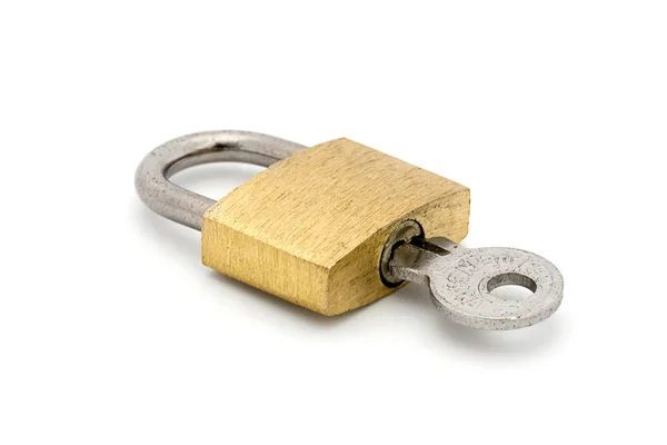 Padlock and key over white — Stock Photo, Image