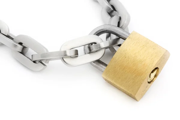 Padlock and chain over white — Stock Photo, Image