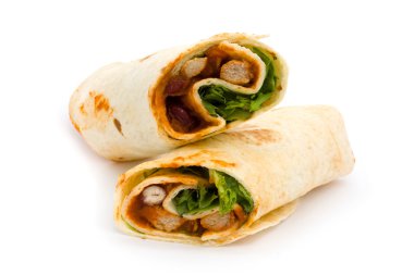 Barbekü tavuk sarma beyaz üzerinde