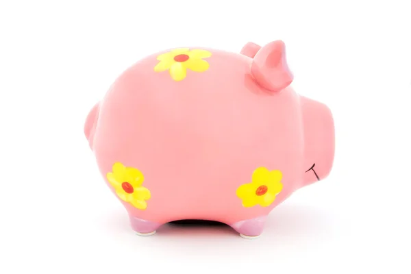 粉红小猪银行，花黄色 — 图库照片