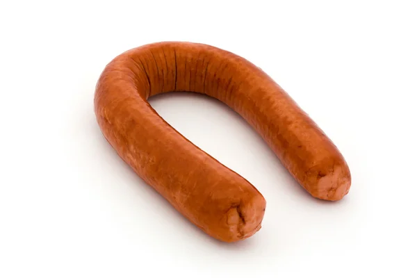 Smoked sausage over white — Stock Photo, Image
