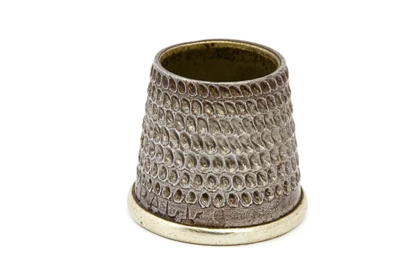 Close up of an old silver thimble — Stock Photo, Image