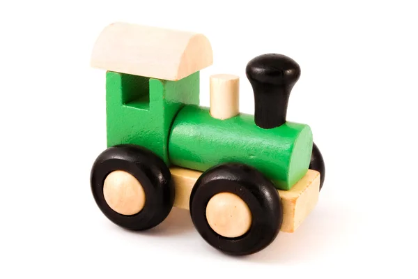 흰색 위에 나무로 되는 장난감 기차 — 스톡 사진
