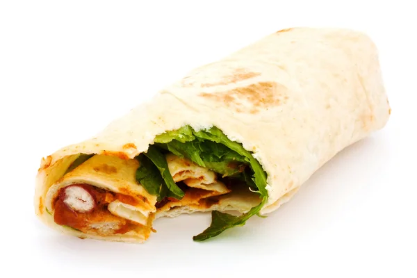 BBQ-wrap over Wit met een ontbrekende beet Stockfoto