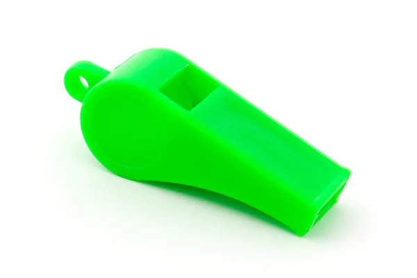 Green plastic whistle — Stock Photo, Image