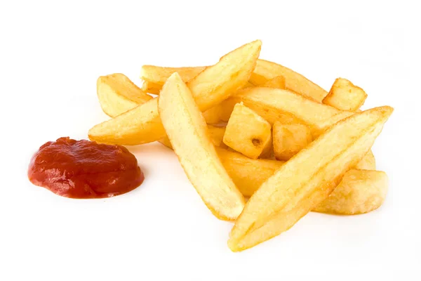 Pilha de batatas fritas e ketchup — Fotografia de Stock