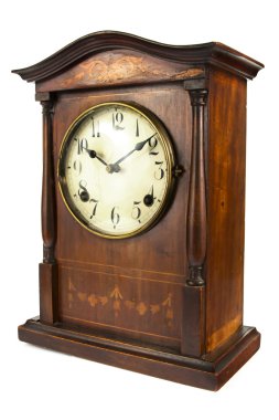 Beyaz üzerine eski antika ahşap saat