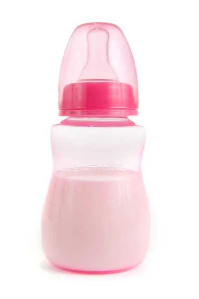 Pink babies bottle on white — Stock Photo, Image