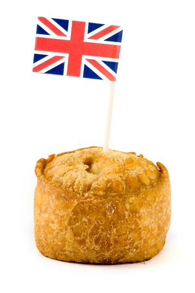 Single pork pie with union jack — Stock Photo, Image