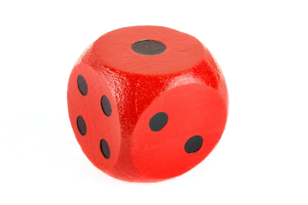 Red wooden die on white — Stock Photo, Image