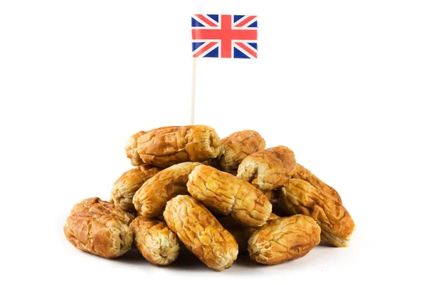 Pile of sausages with union jack — Stock Photo, Image