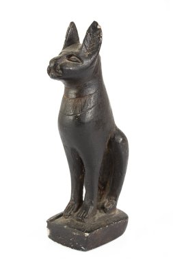 Beyaz üzerine Mısır kedi heykeli