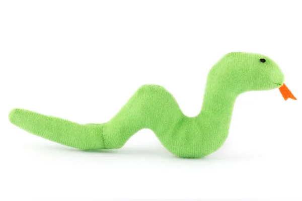 Green felt toy snake on white — Stock Photo, Image