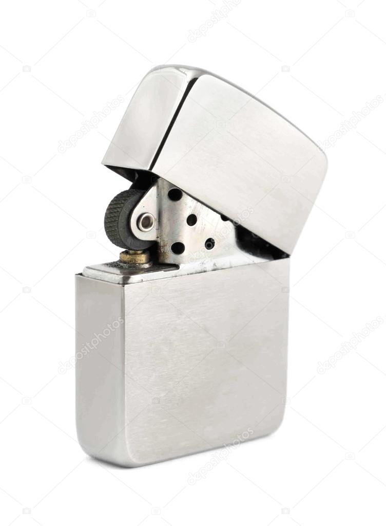 Silver zippo lighter on a white background