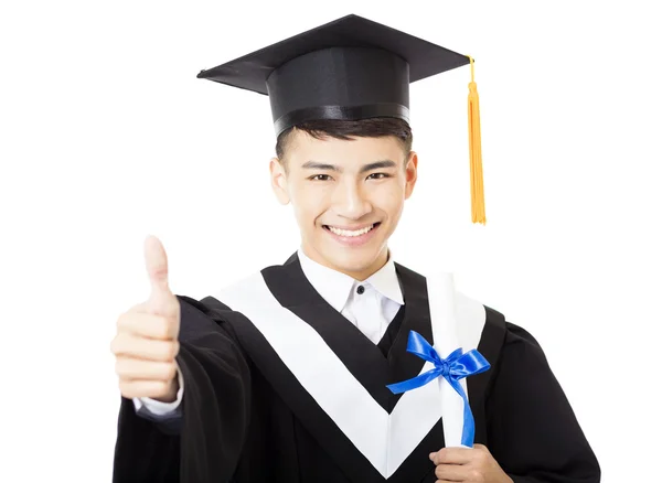 Boldog fiatal férfi főiskolai diplomás portré — Stock Fotó