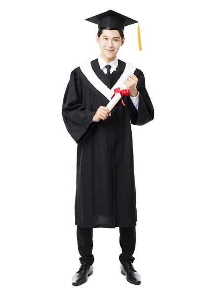 Pełna długość młody mężczyzna kolegium graduation — Zdjęcie stockowe