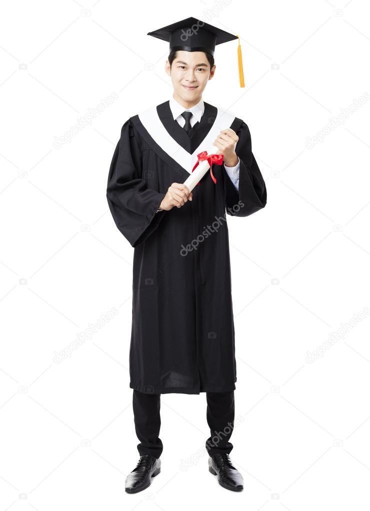 full length of  young male college graduation