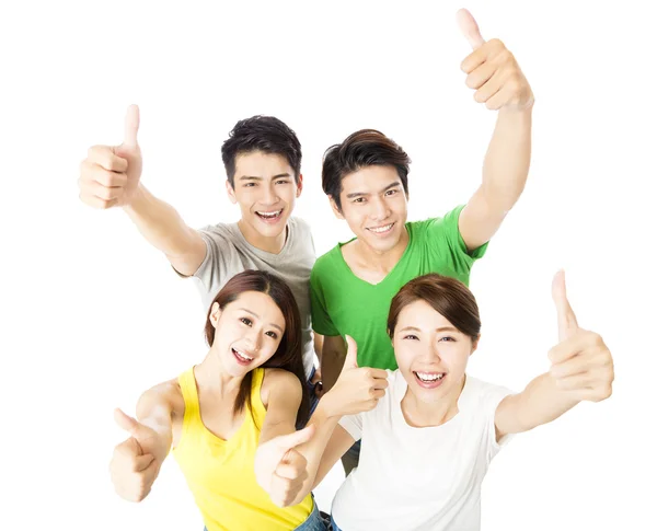 Vista superior de grupo jovem feliz com polegares para cima — Fotografia de Stock