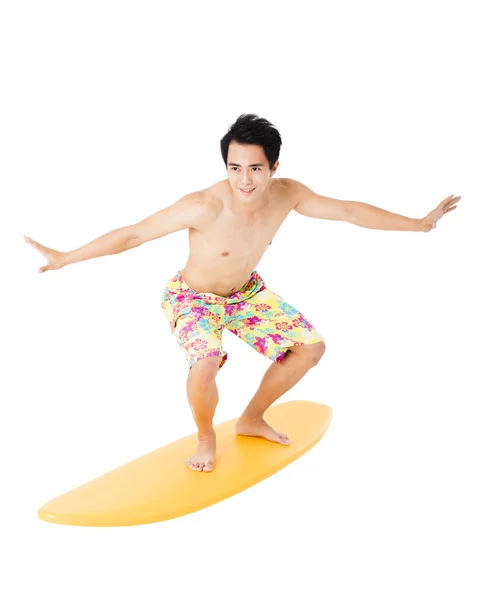 Giovane con tavola da surf isolato su bianco — Foto Stock