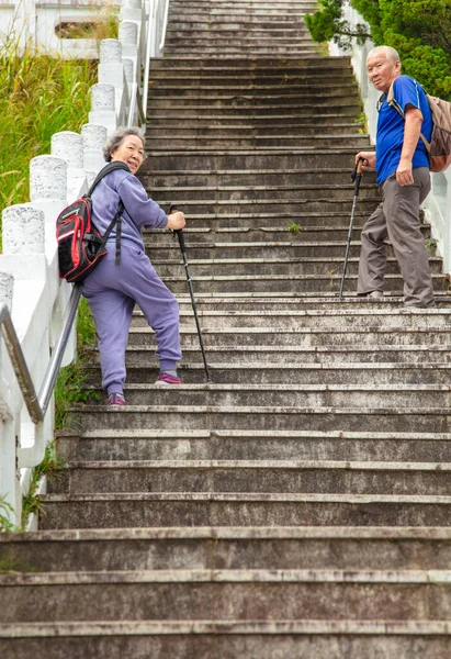 Couple Âgé Essaie Monte Les Escaliers — Photo