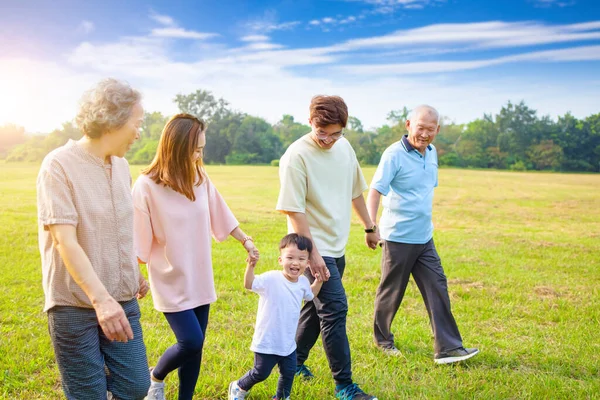 Trois Génération Asiatique Famille Marche Dans Parc — Photo