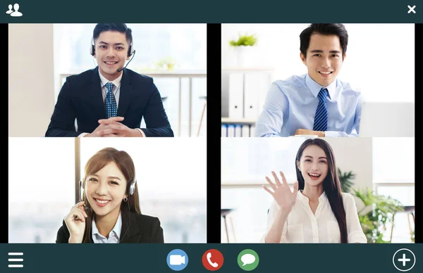 Screenshot Gruppo Affari Sorridente Brainstorming Online Videoconferenza — Foto Stock