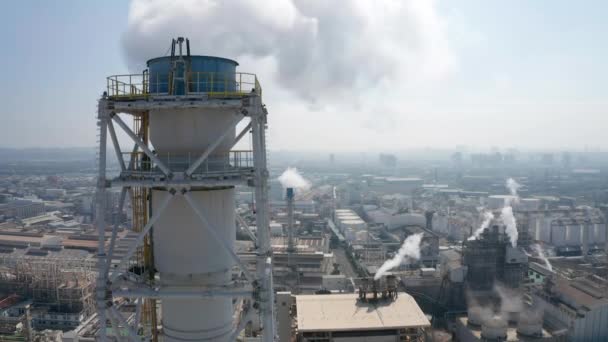 Aerial View Industry Metallurgical Plant Dawn Smoke Smog Emissions — Stock Video