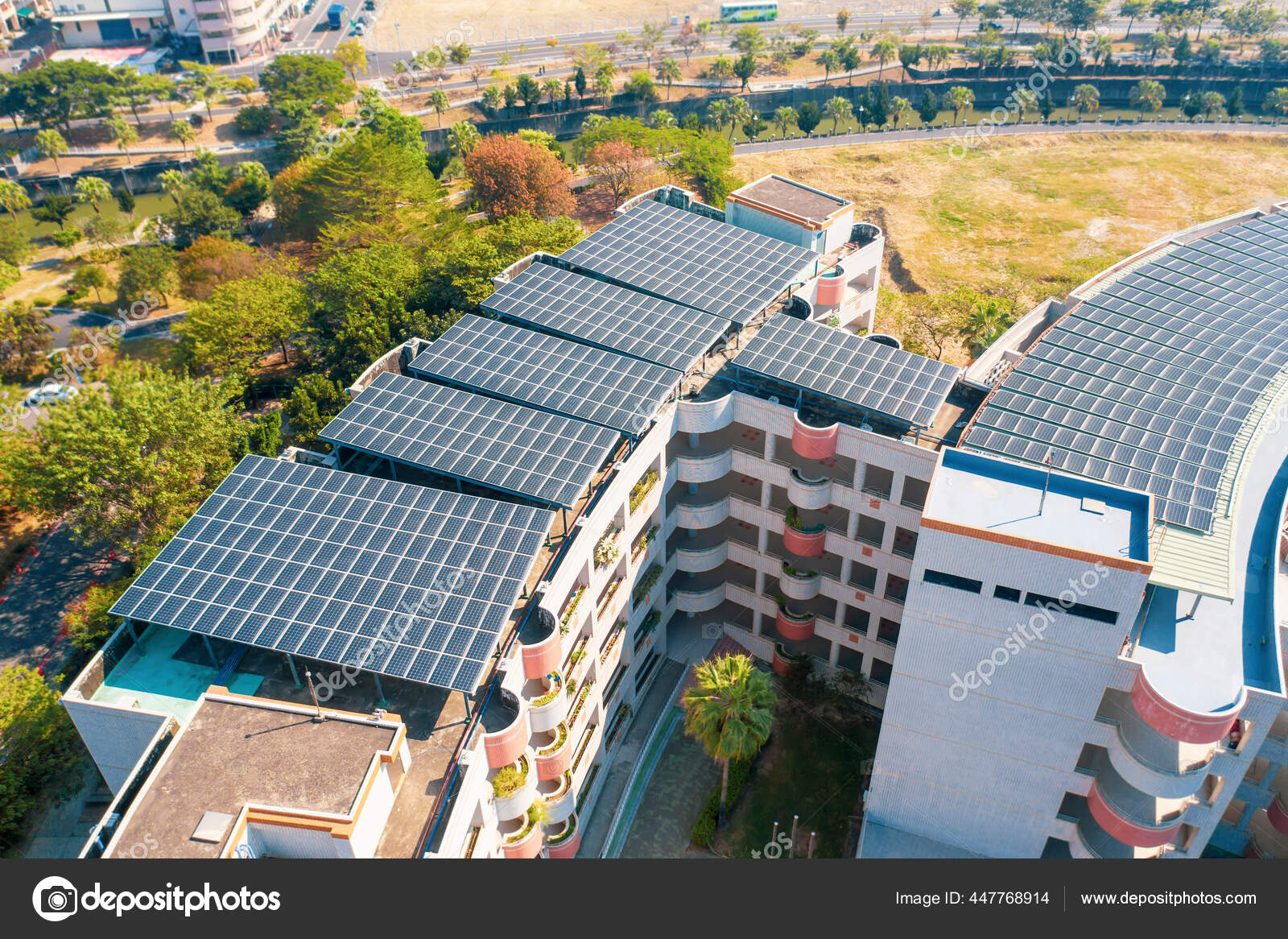 Aerial View Solar Panels Rooftop Stock Photo by ©tomwang 447768914