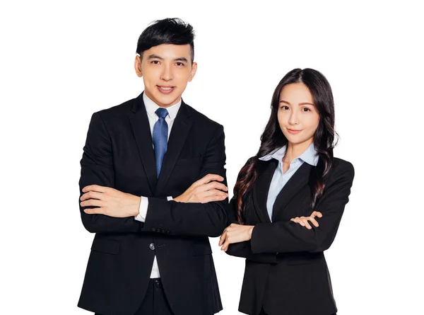 Successful Asian Young Business Man Woman Looking Camera — Stock Photo, Image