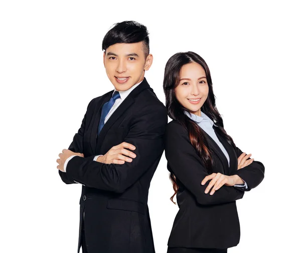 Successful Asian Young Business Man Woman Looking Camera — Photo