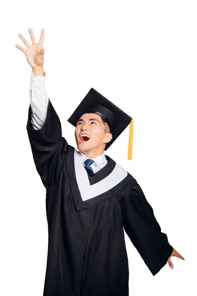 Young Graduation Male Student Hand Try Catch Something — Stock Photo, Image