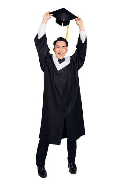 Longitud Completa Graduación Masculina Joven Emocionada — Foto de Stock